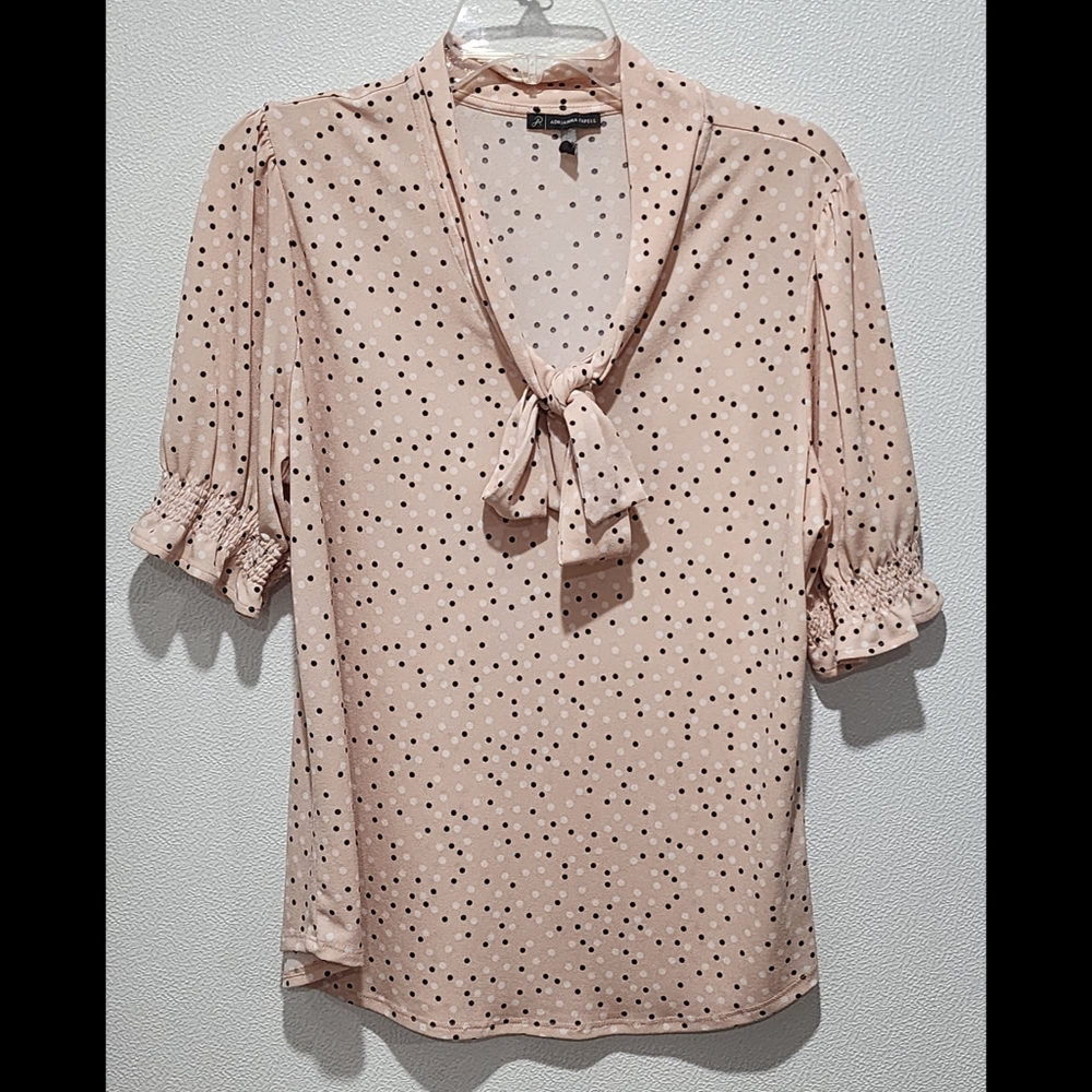 Adrianna Papel Polka Dot Tie-Neck Blouse - Blush Pink